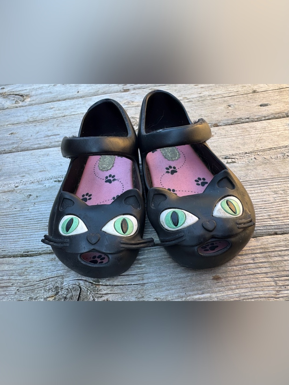 Mini Melissa size 6 black cat shoes baby/toddler